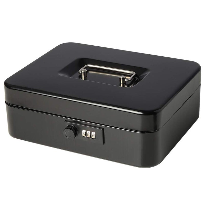 Jssmst Large Cash Box with Combination Lock â€“ Durable Metal Cash Box with Money Tray Black(9.8 x 7.9 x 3.5), SM-CB07001L - Image 1